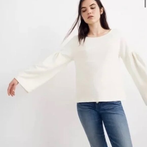 Madewell Sweaters - Madewell White Cotton Blend Bell-Sleeve Sweater X-small